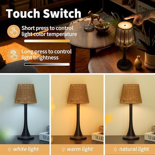 Mr. White Outdoor Waterproof Cordless Rechargeable Portable Touch Battery Operated Powered Table Lamp for Restaurant Kitchen Patio Dinner Dining (Black) - Image 4