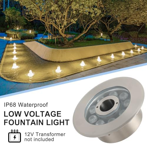 LED Fountain Lights Warm White Outdoor Submersible Light 18W 12V AC DC Stainless Steel Materials IP68 Waterproof Landscape Underwater Light for Outdoor Pond Garden Patio Backyard - Image 5