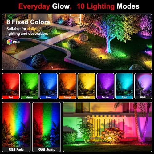 Solar Spot Lights Outdoor Waterproof, Multicolor 10Modes RGB Solar Tree Spotlight Bright Uplights for Halloween Christmas Decorations Outdoor,Landscape Lighting for Garden Yard Pathway(6Pack) - Image 3