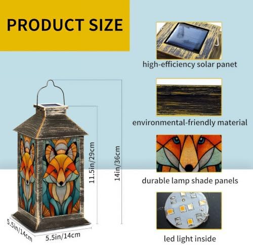 Solar Lantern Symmetrical Mid Century Fox Outdoor Waterproof Garden Hanging Lantern Solar Powered Lighting Outside Solar Light for Patio Yard Camping, Gifts for Women Mom - Image 2