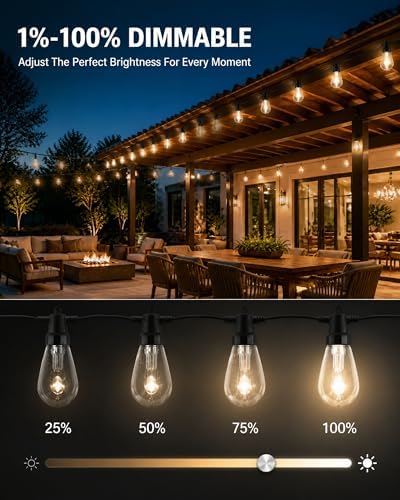 Outdoor String Lights, 50FT RGBW Color Changing Patio Lights with Remote and APP, Dimmable IP65 Waterproof Shatterproof LED Lights for Backyard Garden Party Decor - Image 5