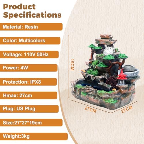 Indoor Rockery Waterfountain, Rockery Tabletop Fountains Desktop Fountain Waterfall with Atomization Effect Water Fountain Tabletop Fountain Ornament for Home Office Bedroom Decoration - Image 5