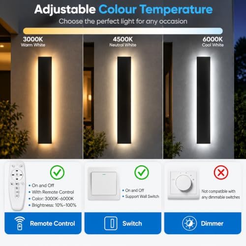 Exterior Lights for House - Dimmable Modern Outdoor Sconce Light Wall Mount, Linear Black Led Long Wall Porch Lighting Fixture for Garage Garden Front Door Patios - Image 4