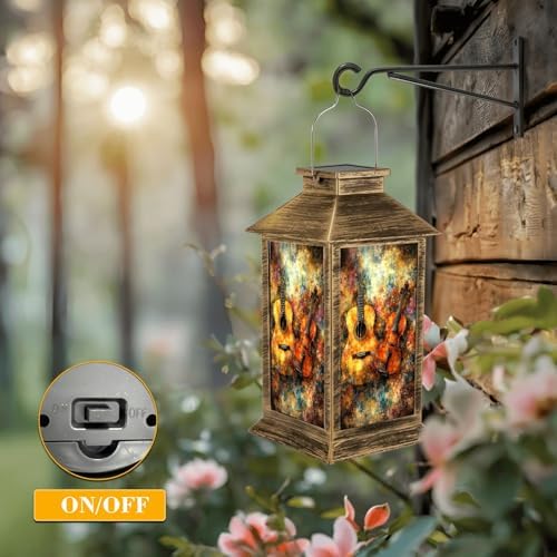 Solar Lantern Outdoor Waterproof Vintage Music Abstract Guitar Violin Colorful Musical Instruments Garden Decor LED Solar Lights Hanging/Tabletop Lamp Gifts for Women Mom for Outside Yard Patio - Image 5