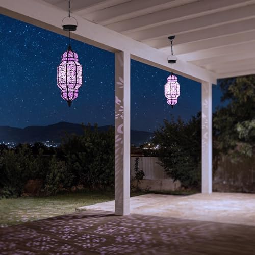 18 Inch High Large Hanging Solar Lights Outdoor Garden Decor, Decorative Waterproof Plastic Moroccan Solar Lantern Lamp, Outside Decorations for Patio Yard Porch Decor, Gardening Gifts for Women Mom - Image 3