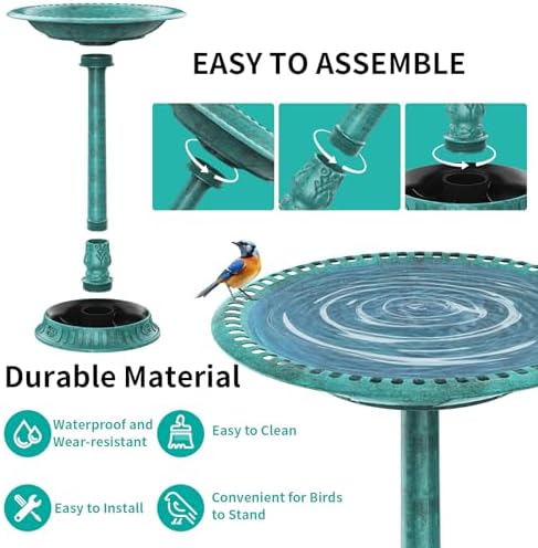 AISITIN 28 Inch Bird Bath with 3.5W Solar Fountain for Outside, Green - Image 4