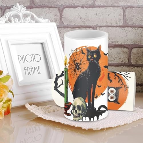 Halloween Owl Print Battery Operated Candles with Timers Flameless Candles with Remote for Halloween Gifts Black Cat LED Lights for Indoor Outdoor Party Home Decorations - Image 3