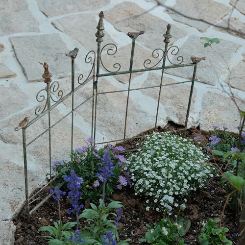 Vintage Metal Garden Fences 25.6" W x 23.2" H Rustic Distressed Green Decorative Fence Cast Iron Garden Edging Landscape Border Yard Stake Tall Picket Fence Outdoor Flower Bed Lawn Panels - Image 4