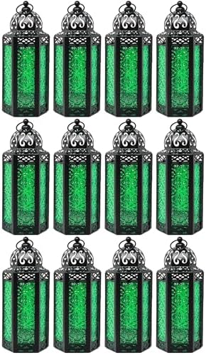 Vela Lanterns Decorative Indoor Moroccan Candle Holder, Green, M, 12-Pack by VelaCandleLanterns
