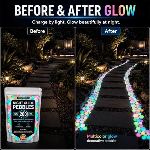 Glow in the Dark Rocks for Garden Decor, Luminous Pebbles for Aquarium Fish Tank, Outdoor Walkway, Patio, Planter and Yard Decoration (Multicolor 600PCS) - Image 3
