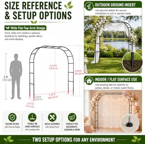 SUNLPH Thickness Metal Garden Arch Trellis for Climbing Plants, Rustproof, Black, 4.6x8.2 or 7.2x6.9 Ft, Wedding Arbor Archway for Bridal Party Flower Decoration - Image 5