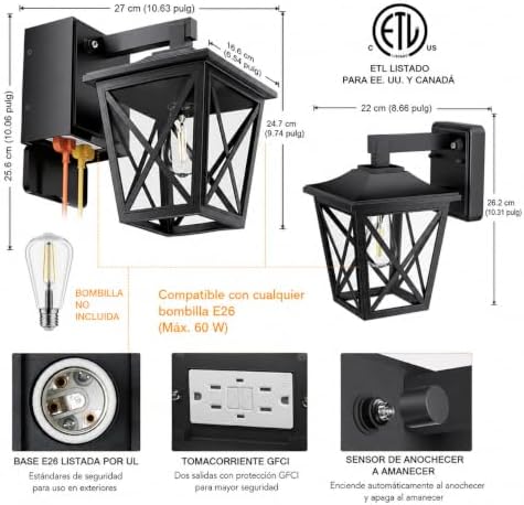Ehaho Porch Light with GFCI Outlet Aircraft Grade Aluminum Alloy Black 2PCS - Image 6