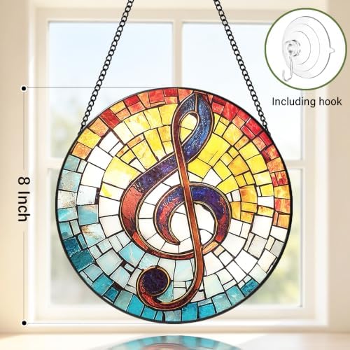 Musical Note Suncatcher, Music Decor Stained Glass Window Hanging, 8 Inch Sun Catchers Indoor Window Decorations, Handmade Suncatchers for Windows Hanging, Gift for Musicians Teacher Choir Members - Image 2