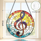 Musical Note Suncatcher, Music Decor Stained Glass Window Hanging, 8 Inch Sun Catchers Indoor Window Decorations, Handmade Suncatchers for Windows Hanging, Gift for Musicians Teacher Choir Members - Image 2