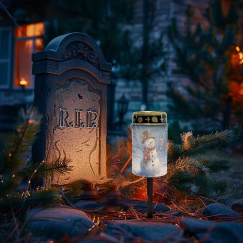 Poceacles Outdoor Solar Lights Solar Grave Candle Outdoor Waterproof Cemetery LED Candles for Cemetery Lawn Porch Christmas Winter Holiday Decor, Snowman Tree Pattern, Pack of 4 - Image 2