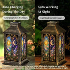 Solar Hanging Lantern Sun Moon Stained Glass Floral Gothic Window Celestial Night Sky Ornate Waterproof LED Lights Decor Patio Yard Lawn Porch Lamp, Birthday Gift for Mom Women Garden Outdoor Decor - Image 4