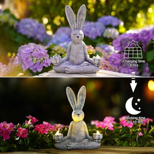 Goodeco Zen Rabbit Statue with Solar Lotus - Garden Yoga Bunny - Image 5
