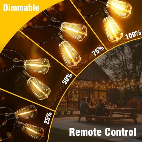 200FT Solar String Lights Outdoor Waterproof with Remote & Timer, LED Shatterproof ST38 Bulbs, USB & Solar Powered Patio Lights for Backyard, Porch, Garden, Wedding, Christmas Decor - Image 4