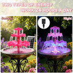 3.5W Solar Fountain Pump for Bird Bath, 3-Tier Red Solar Water Pump with 8 LED Lights, 32.8FT Power Cord and Adapter Included, Dual-Powered for 24/7 Use for Garden, Pond, Pool, Fish Tank and Lawn - Image 5