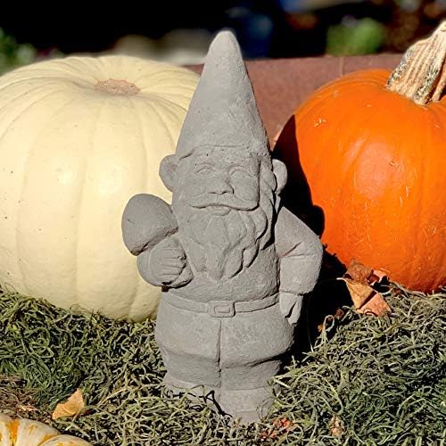 Garden Gnome with Shroom: Solid Durable Stone Statue with Vintage Texture. Sealed for Outdoors. Handcrafted USA. (Antique/Gray) - Image 2