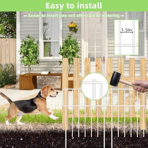 Thrivinest 10 Pack Animal Barrier Fence, No Dig Fence Decorative Fences, 17in(H) x10ft(L) Rustproof Metal Small Garden Fence Border for Dogs Rabbits, Bottom Blocker for Outdoor Yard Patio, White - Image 6