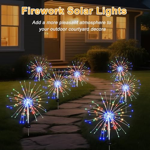Solar Garden Firework Lights Outdoor Waterproof, 8 Pack Solar Lighting with 8 Lighting Modes , 120 LED Sparklers String Lights for Outside Decor Yard Pathway Halloween Decorations(Colorful) - Image 5