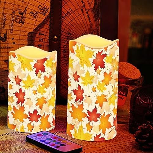 Jeiento 4PCS Thanksgiving Flickering Flameless Candles with Fall Maple Leaf Print Outdoor Realistic LED Flickering Pillar Candles,Waterproof Flameless Votive Candles,Farmhouse Holiday Decoration - Image 3