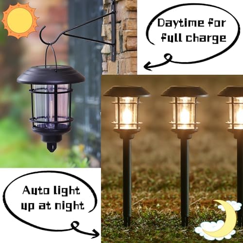 Dynaming 6 Pack Dual Use Solar Path Lights Outdoor, Hanging Lantern Solar Garden Lights with Edison Bulb, Landscape Lighting, Waterproof & Auto On/Off for Patio Pathway Walkway Driveway, Warm White - Image 3
