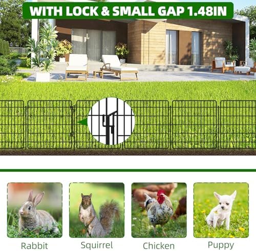 5 Panels Garden Fencing Animal Barrier with Lock, 24 in(H) X 10 Ft(L) Dog Fence Outdoor for Yard Rustproof No Dig Decorative Tall Garden Fence Metal Wire Panel Border Rabbit Ground Stakes Fencing - Image 3