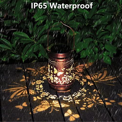 2 Pack Solar Butterfly Lanterns Outdoor Hanging Decor Lantern,Waterproof Hollow Out Retro Metal Decorative Garden Light,Graceful Decoration for Patio,Yard,Landscape,Festival - Image 6