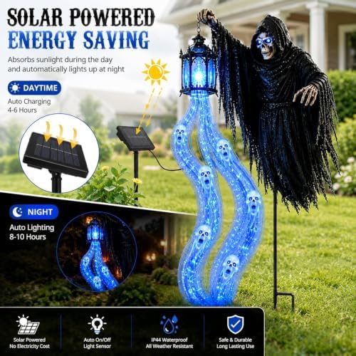 Halloween Soul Harvester Animated Solar Powered Garden Light,Halloween Ghost Yard Light, Solar Witch and Glowing Soul Stake, for Lawns, Gardens, Porches, Walkways and Seasonal Outdoor Displays (#A) - Image 4