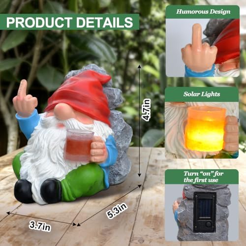 Funny Garden Gnomes Statues Outdoor Decor, Solar Gnomes Outdoor Decorations for Yard, Patio, Lawn, Porch, Home, Garden Gnome Christmas Birthday Day Gifts for Mom Men Women - Image 4