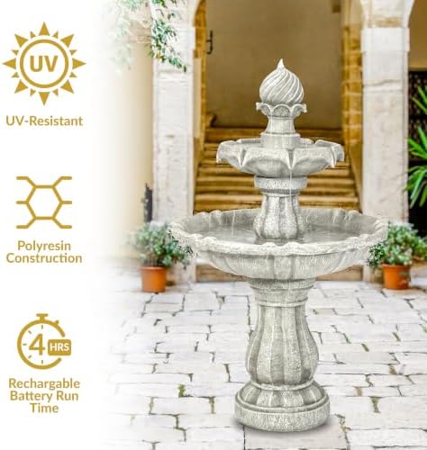 Sunnydaze 35" 2-Tier Solar Water Fountain, 4 hrs Battery Backup, White - Image 4