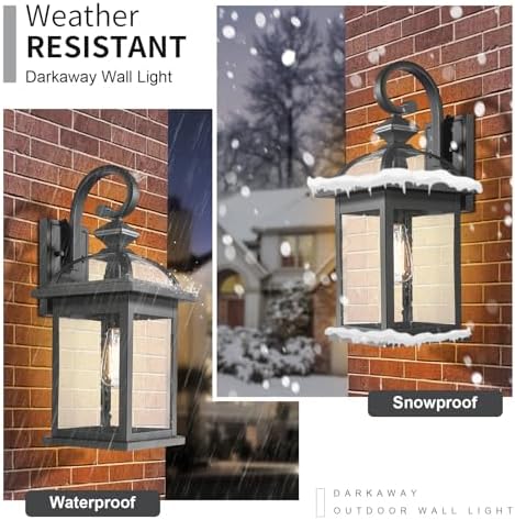 Darkaway Dusk to Dawn Outdoor Lights Fixture Wall Mount,Large 22inch Exterior Wall Light with Seeded Glass Waterproof Black Outside Wall Sconce for House Porch Hallway Garage - Image 5