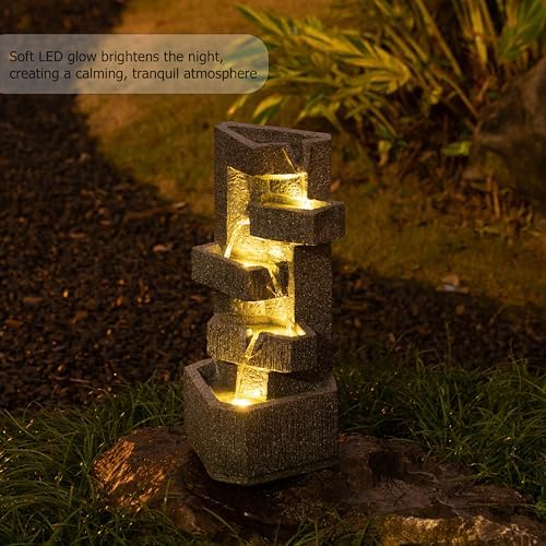 Gardenised Water Fountain with LED Light for Indoor and Outdoor Accent with Soothing Waterfall Sound Ideal for Home Office Patio Backyard Deck Porch Balcony and Tabletop Display, Modern Steps Flow - Image 4