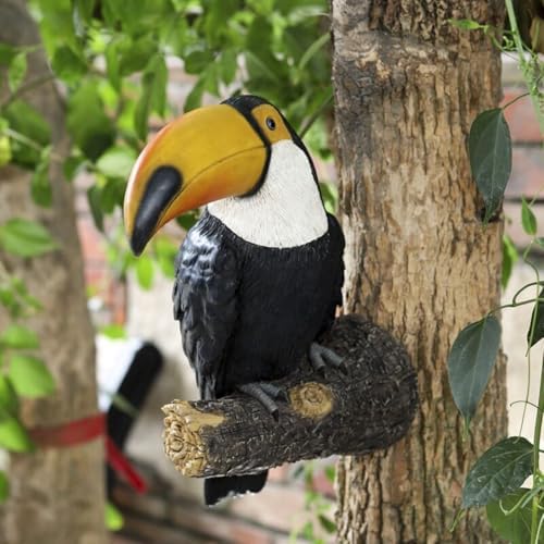 Toucan Tree Decor, Hand-Painted Resin Tropical Bird Statue, Weatherproof Outdoor Sculpture for Garden Fence Patio Yard (Colorful) - Image 4