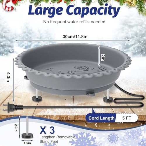 100W Heated Bird Bath with Metal Extension Screws, Gray - Image 5