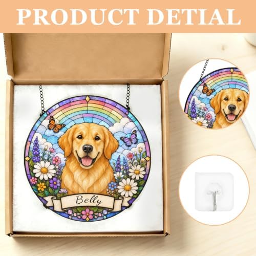 Personalized Stained Glass Dog Portrait Suncatcher 11.81", Custom Dog Photo Memorial Window Hanging with Name, Personalized Pet Portrait Keepsake, Sympathy Gift for Pet Lovers Dogs Loss Memorial - Image 4
