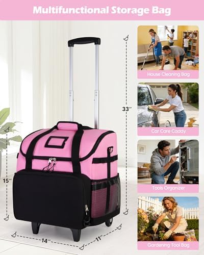 Marscamd Large Rolling Cleaning Caddy Bag with Detachable Trolley, Pink - Image 6