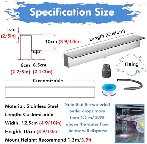 Outdoor Pool Fountain Waterfall - 36" Recessed Wall Spillway for Garden, Backyard, Park Pond Features - Silver, Elegant Water Feature for Relaxation and Landscaping - Image 2