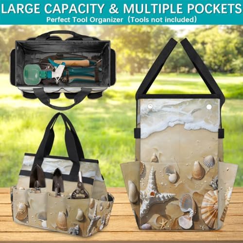 Starfish Beach Garden Tool Bag, Garden Tote Storage Bag with 10 Pockets, Indoor and Outdoor Seashell Hawaiia Tropical Gardening Tool Organizer for Women Men - Image 4