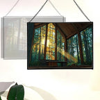Sun Shining Through Window in Forest Chapel Rectangular Stained Glass Suncatcher – Hanging Window Panel with Animal & Nature Scene – Vibrant Glass Art Gift for Wildlife, Fantasy, Nature Lovers w19xzI - Image 3