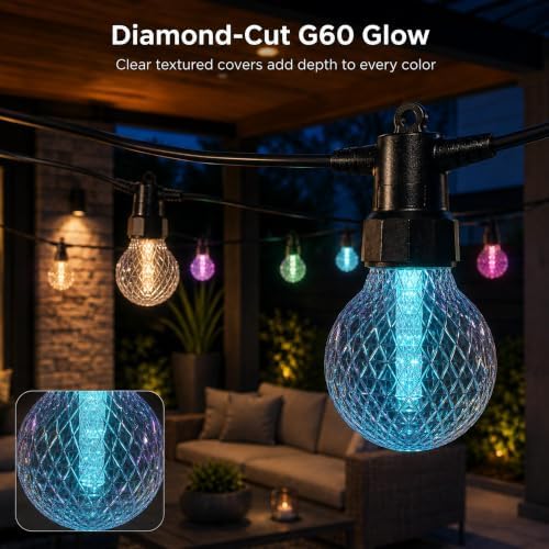 50FT G60 Smart Outdoor String Lights, RGBW Color Changing Patio Lights - Image 2