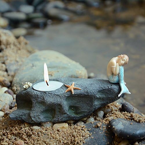 Top Collection Miniature Fairy Garden and Terrarium Statue, Mermaid Resting on Stone T-Light Candle Holder - Image 2