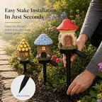 Solar Fairy-Tale Mushroom Cottage Garden Light, Whimsical Resin Fairy House Stake, Waterproof Warm Led Pathway Decor, Solar Powered Outdoor Landscape Lighting For Patio, Yard & Lawn (6PC-MIX) - Image 7