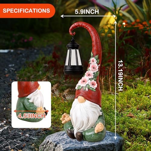 Large Zen Garden Gnomes Statue with Solar Light, 13.19 Inch Outdoor Decor - Image 5
