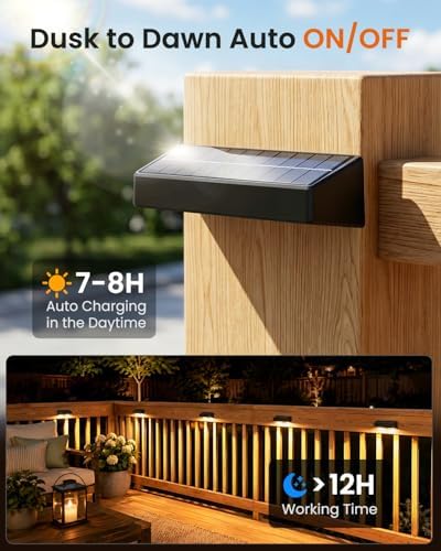 JOFIOS Fence Lights Solar Powered, 9 Fixed Colors ＆ Color Changing Solar Lights for Fence Waterproof IP65 Dusk-to-Dawn LED Deck Lighting for Patio, Railing, Pool, Porch, Backyard, Wall, 12 Pack - Image 5