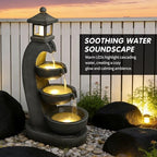 35.4''H Outdoor Water Fountain with LED Lights, 4 Tier Bowl Cascading Resin Lantern Style Garden Fountain for Patio Yard Porch Landscape, Easy Assembly, Grey - Image 5