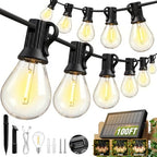 100FT Solar String Lights Outdoor, IP65 Waterproof Shatterproof Dimmable LED Bulbs, Solar & USB Powered, 20+ Hrs Long Lasting, Hanging Lights for Outside Patio, Backyard, Garden, Wedding, Party Decor by SkoiucLights