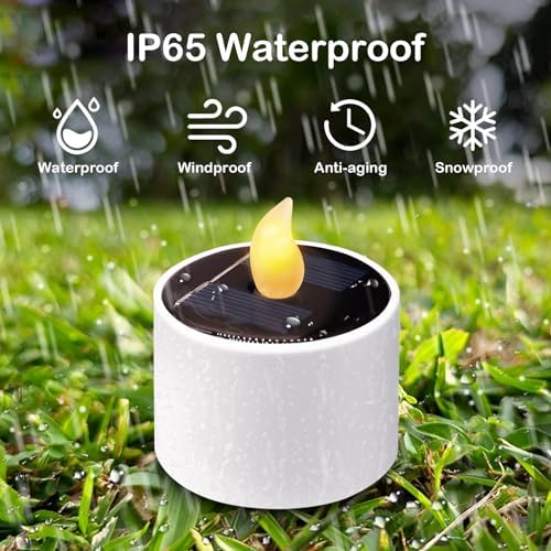 VOOKRY 12 Pcs Solar Tea Lights Outdoor - Flickering Solar Candle Lights Flameless Dusk to Dawn Lighting Waterproof Rechargeable LED Candles for Lantern Garden Camping Party Home Decoration,2.3''x2.1'' - Image 4